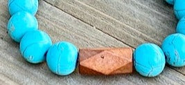Large Turquoise Magnesite Stone with Wood Bead