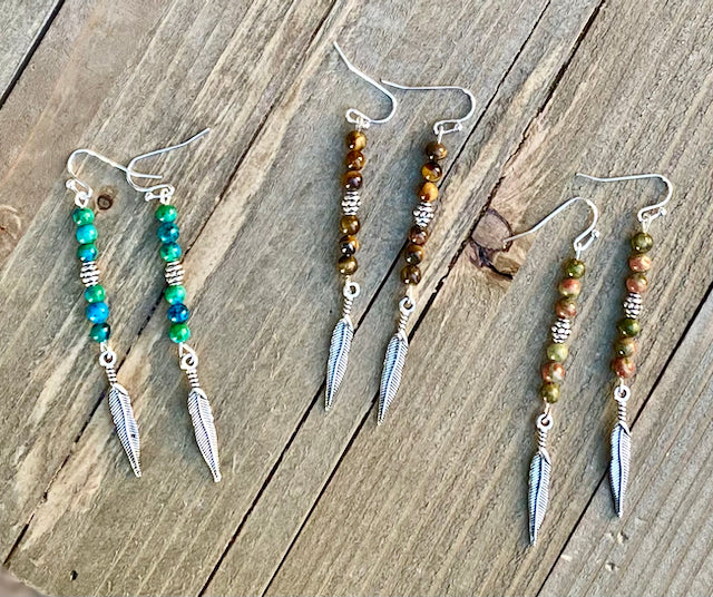 Tiny Beads Feather Gemstone Earrings – Social Change Butterfly
