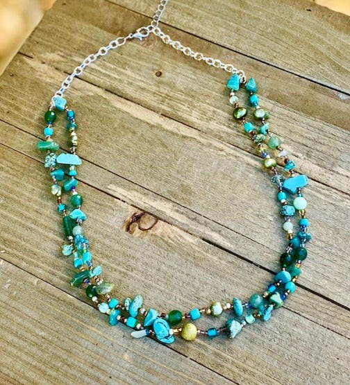 Turquoise & Green Double Stand Necklace