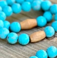 Large Turquoise Magnesite Stone with Wood Bead